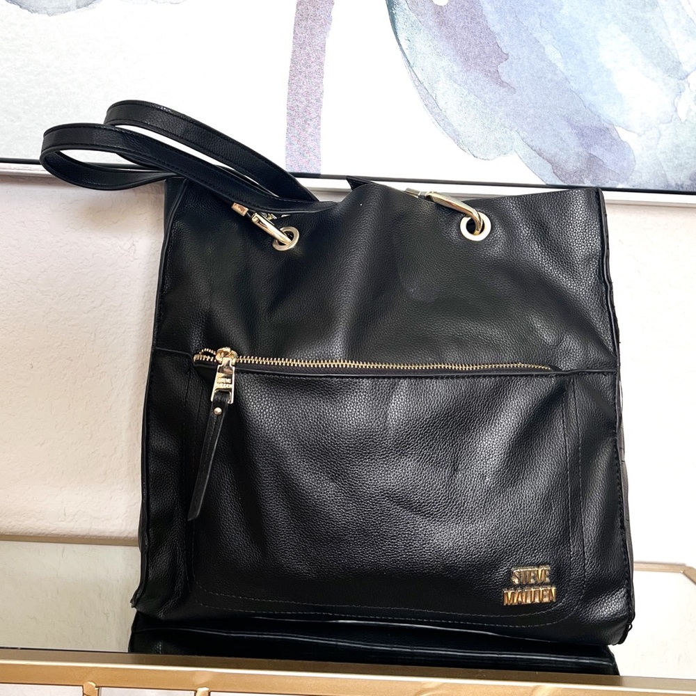 Steve Madden Black Shoulder Bag with Gold Accents